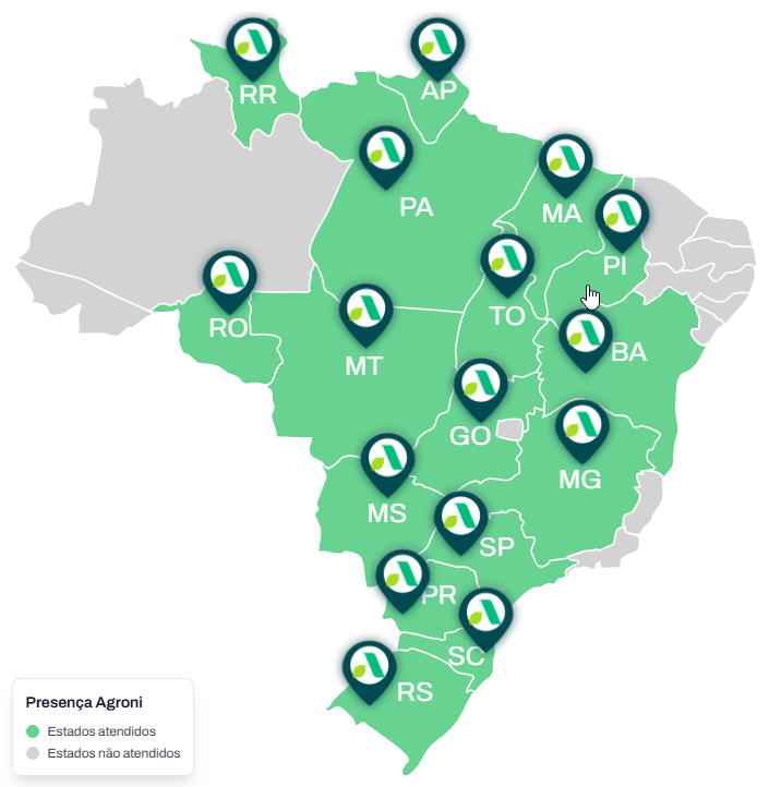 Mapa de cobertura da Agroni